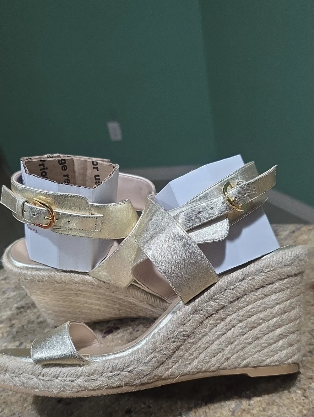 Stuart Weitzman Gold Espadrille Wedge Sandals